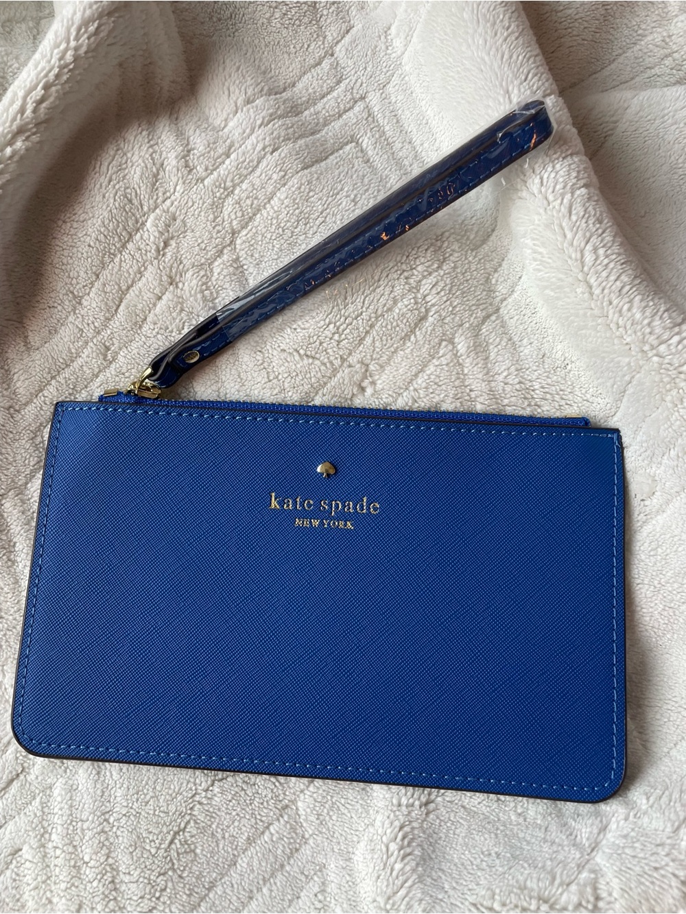 kate spade cobalt blue Saffiano Wristlet with Gold Logo